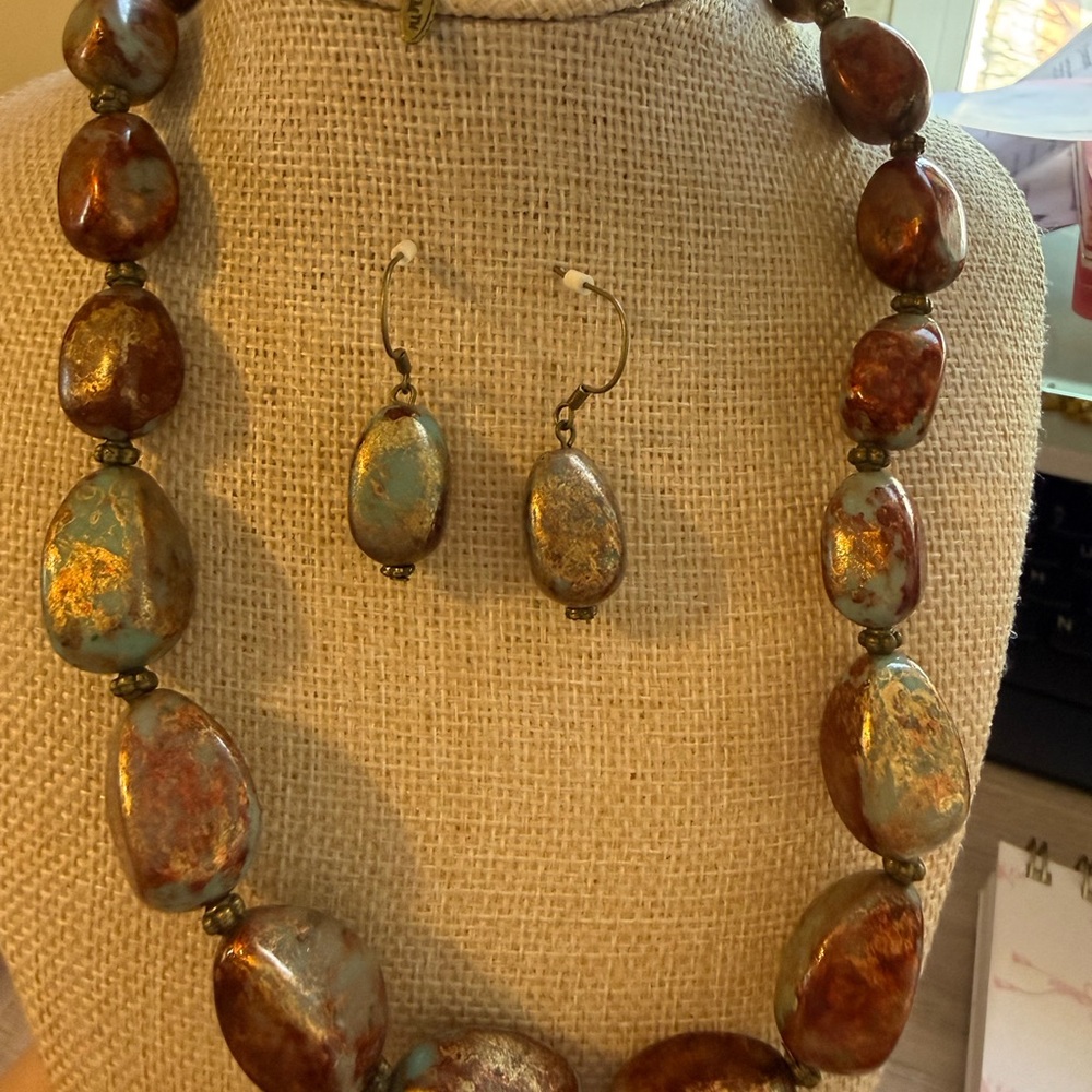 Artisan Brown and‎ Gold Stone Necklace Set